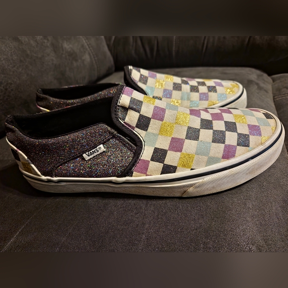 VANS Glittery bling Checkered Slip ons sz10 - Picture 7 of 9